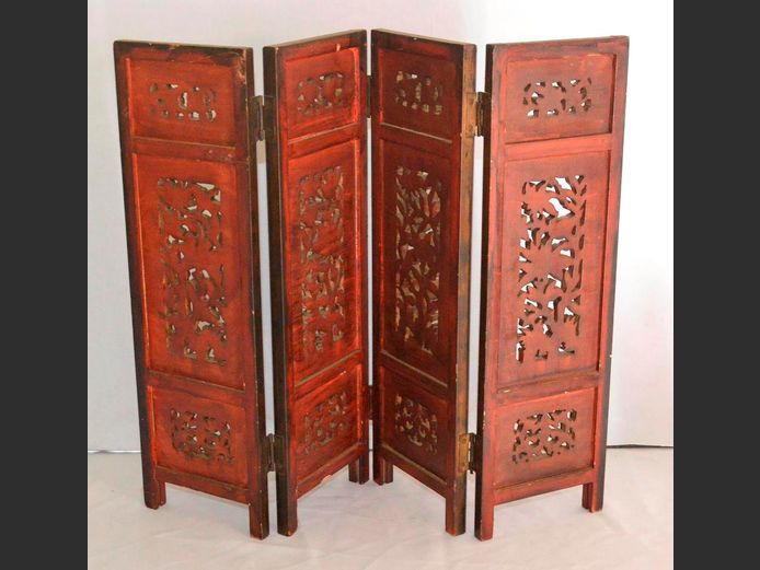 CHINESE ROSEWOOD CARVED MINIATURE 4-PANEL SCREEN, 56 x 45cm