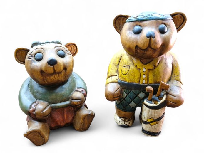 Pair of Vintage Carved Wooden Bear Statues