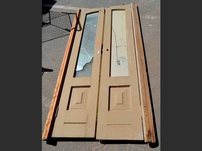 PAIR FRENCH STYLE DOORS, 210 x 80cm [Mirror damaged]