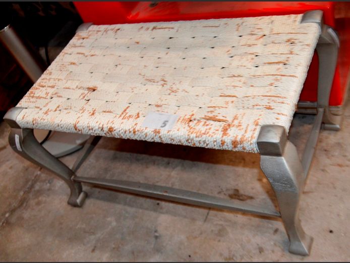 GREY PAINTED WOVEN SEAT BENCH, 68 x 40 x 34cm