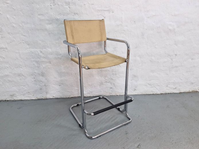 Mid-Century Modern Tubular Chrome Metal Frame Leatherette Bar Chair
