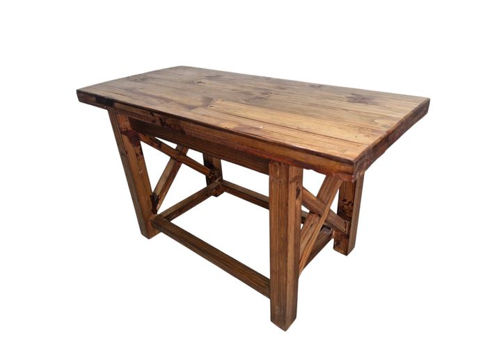 Rustic Vernacular Stained Pine X-Frame Low Table/Bench