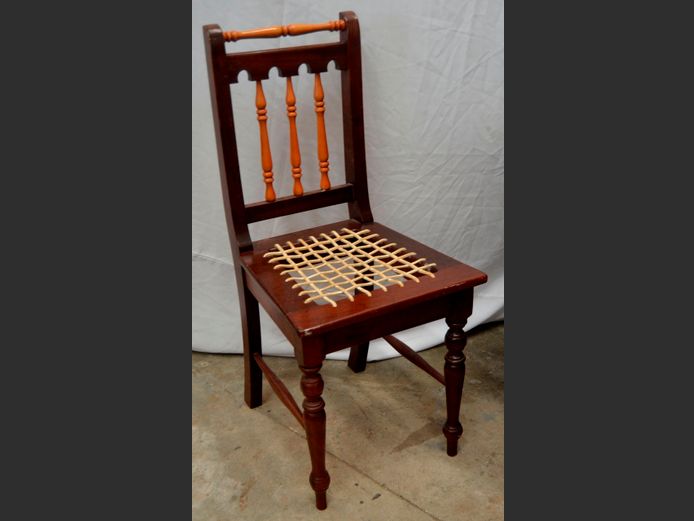 SET OF 8 YELLOWWOOD & IMBUIA DINING CHAIRS WITH RIEMPIE SEATS [2 Chairs in need of repairs]