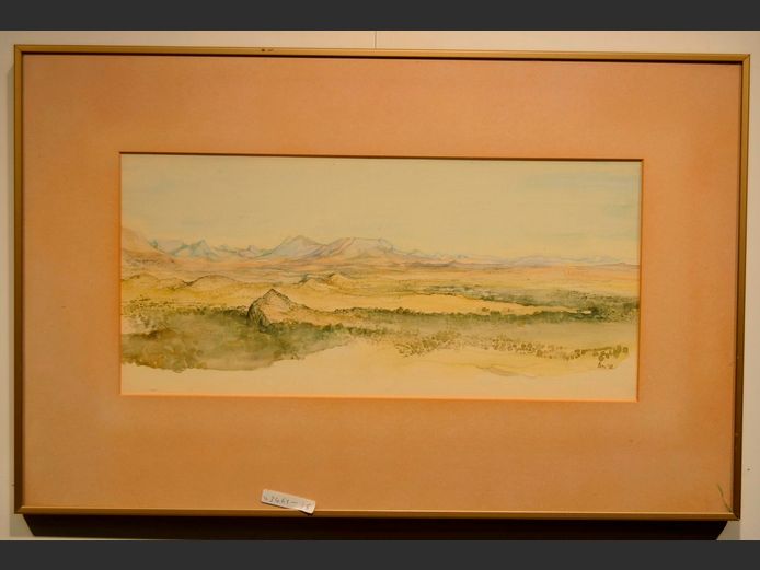 FRAMED WATERCOLOUR "LANDSCAPE" SIGNED PORA '72, 43.5 x 20.2cm