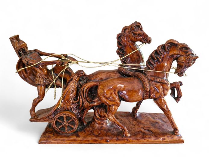 Vintage Glazed Ceramic Roman Chariot Statue