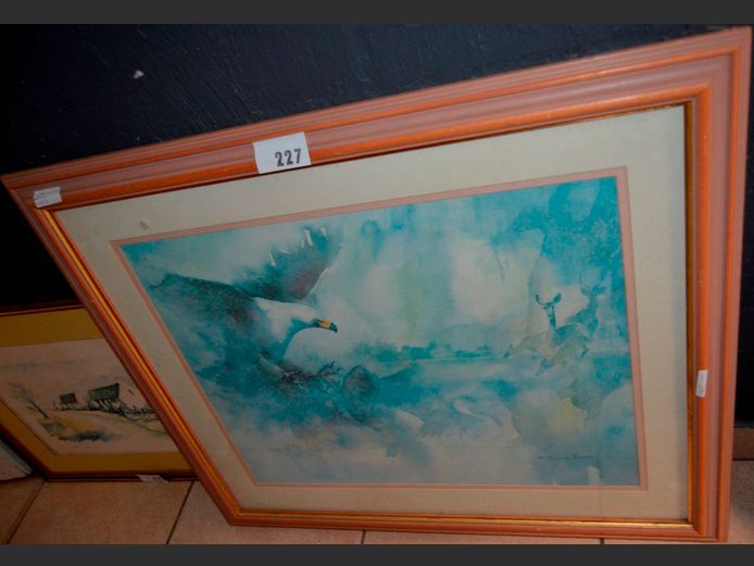 FRAMED & SIGNED PRINT "EAGLES & SPRINGBOKS", 68 x 53cm