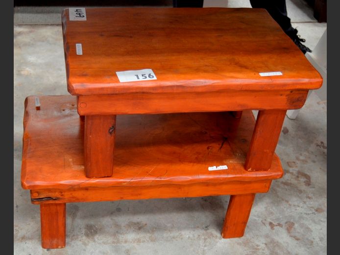 SET OF 2 YELLOWWOOD SIDE TABLES, 50 x 35 x 26cm & 60 x 35 x 26cm