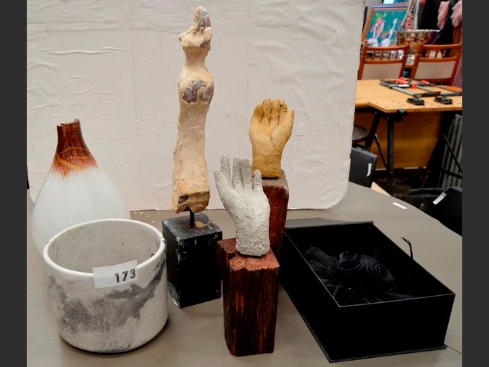 POTTERY PLANTER, FASCINATOR, GLASS VASE [Chipped], etc