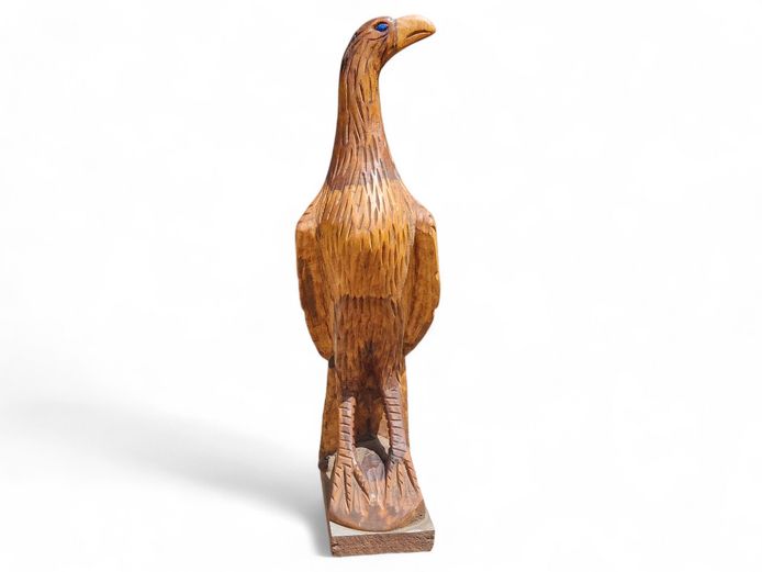Hand-Carved Wooden Eagle Sculpture