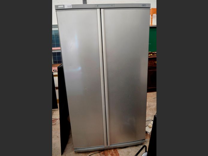DEFY METALLIC FINISH SIDE-BY-SIDE FRIDGE FREEZER [Switches on, Fridge side faulty, Untested further]