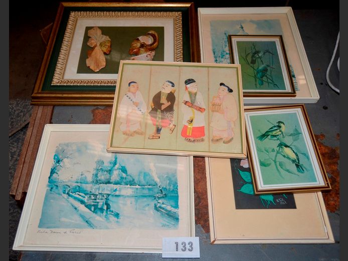 FRAMED PARIS PRINTS, FRAMED WATERCOLOUR "FLOWERS", etc
