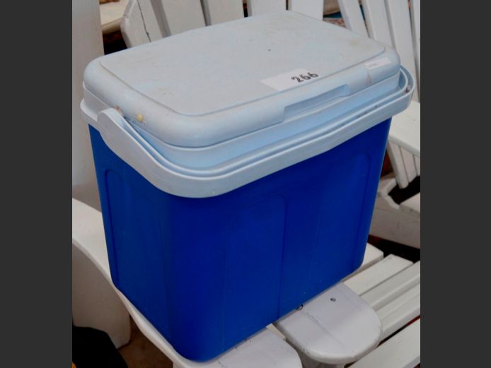 BLUE & WHITE COOLER BOX, 40 x 27 x 39cm