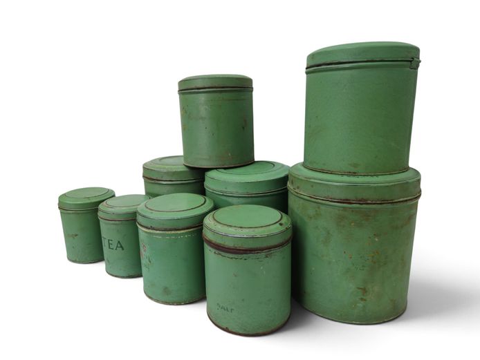 Mid-Century British Tala Green Kitchen Canister Set – Lot of 8