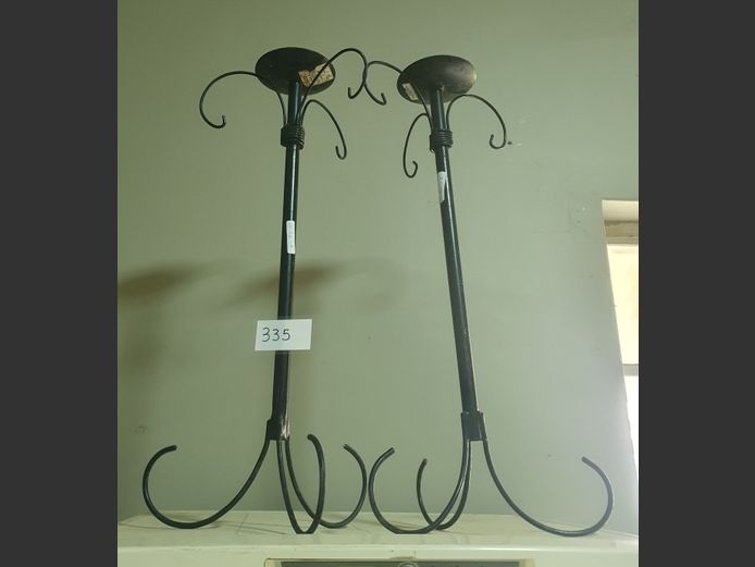 PAIR BLACK WROUGHT IRON CANDLE STANDS, 60cm High