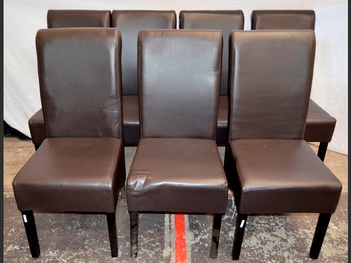 SET OF 7 BROWN LEATHER TOUCH DINING CHAIRS