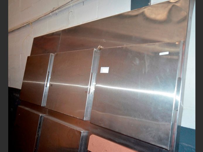 STAINLESS STEEL PROP MORTUARY DOOR, 191 x 174cm
