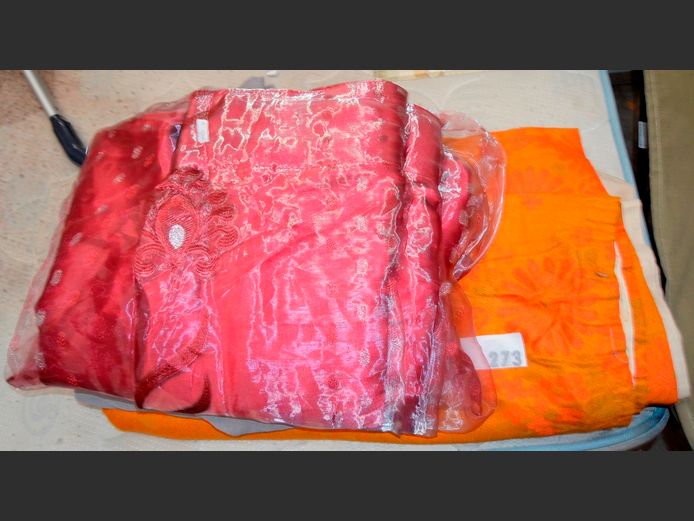 LOT: GREY & BURGUNDY SHEER CURTAINS & ORANGE SUNFLOWER CURTAIN [Need a clean]