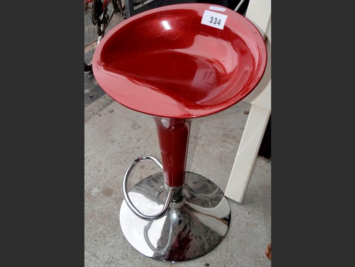 BURGUNDY & CHROME GAS LIFT ICE CREAM STOOL