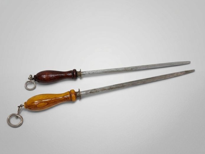 Vintage Sheffield Steel Knife Sharpening Steels with Turned Wood Handles