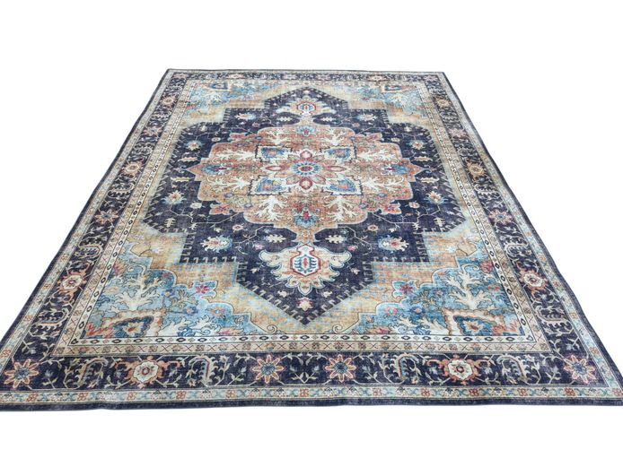 Contemporary Distressed Heriz-Inspired Distressed Medallion Area Rug