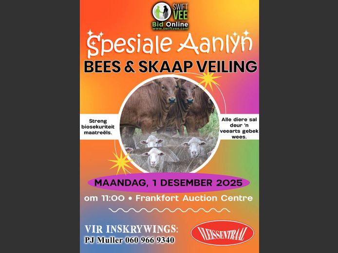 SPESIALE BEES EN SKAAP AANLYN VEILING