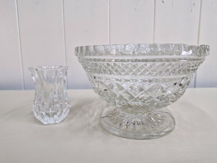 2-Piece Pressed Glass Footed Bowl and Small Crystal Vase Set