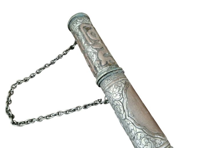 19th Century Tibetan Silver Metal Scroll Case