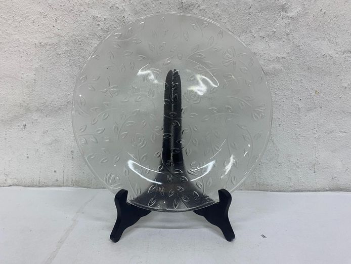 Vintage Embossed Floral Clear Glass Serving Plate