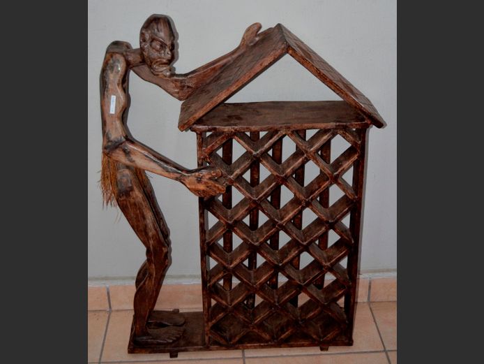 AFRICAN CARVED 18-BOTTLE WINE RACK, 73 x 20 x 98cm