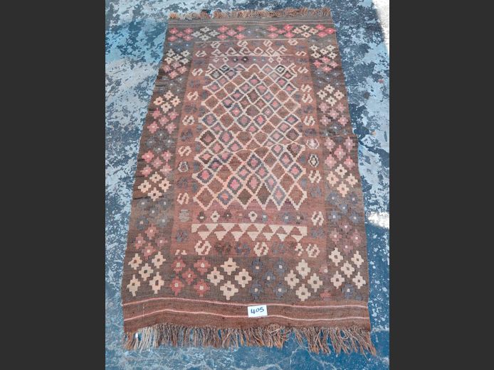BROWN, BEIGE & BLACK KELIM RUG, 180 x 102cm
