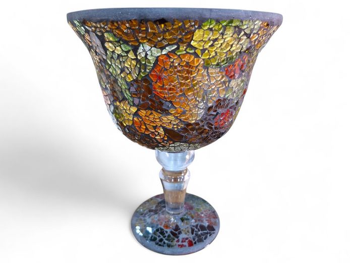 Vintage Stained Glass Mosaic Goblet Candle Holder