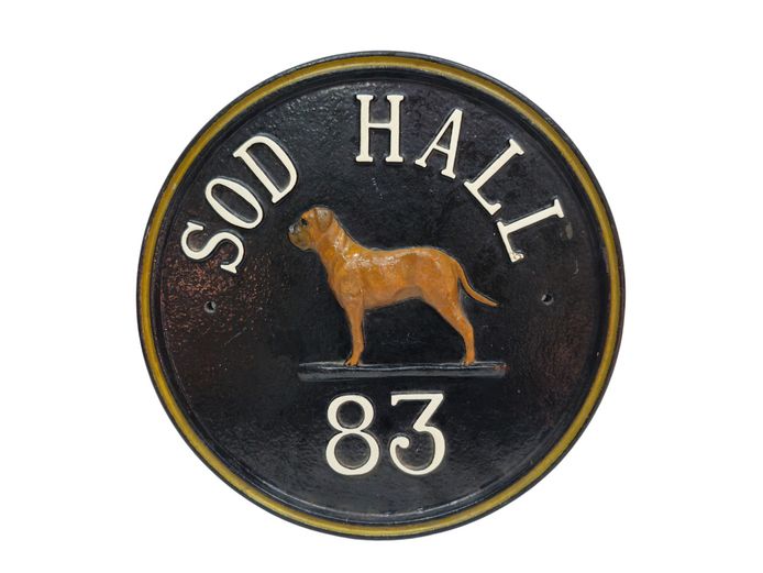 Vintage Wood "Sod Hall 83" Dog Motif House Sign