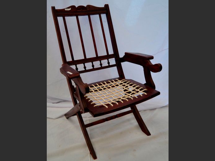 ANTIQUE MAHOGANY ARMCHAIR WITH RIEMPIE SEAT