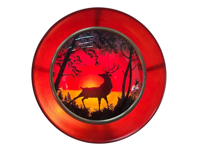 Mid-Century Vintage Reverse-Painted Glass Stag Silhouette Wall Light