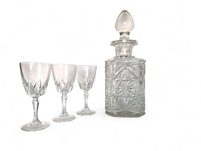 Vintage Crystal Decanter with Port Glasses