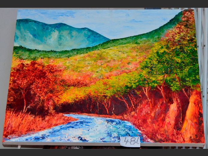 UNFRAMED OIL ON CANVAS "RIVER SCENE", 71 x 55cm