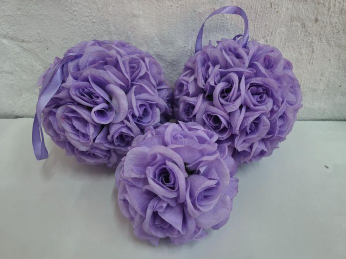 Set of 3 Hanging Purple Rose Flower Balls