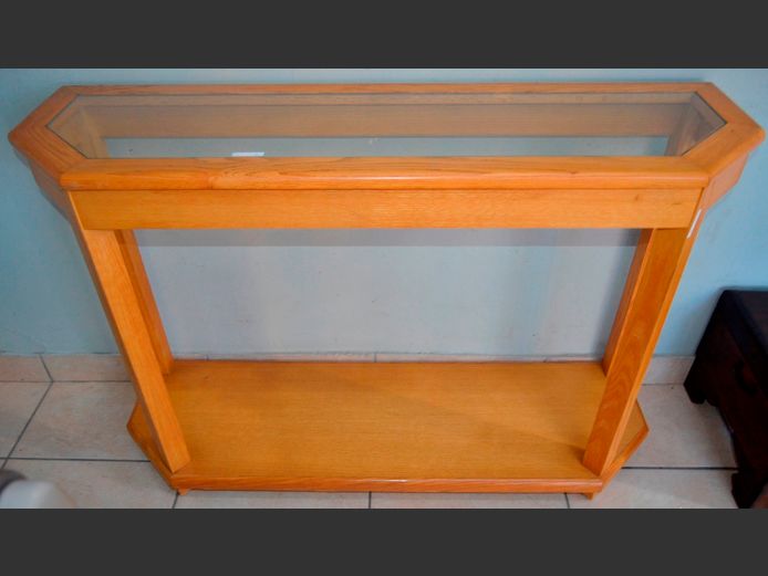 OAK HALL TABLE WITH GLASS TOP, 120 x 35 x 83cm