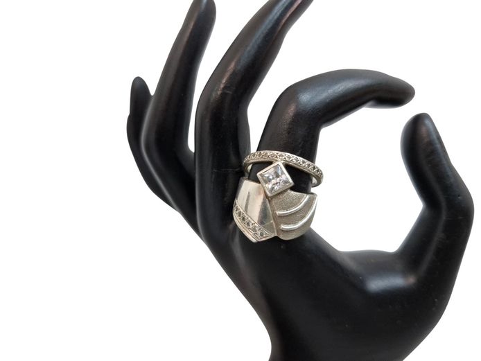 Sterling Silver Layered Square Cubic Zirconia Ring