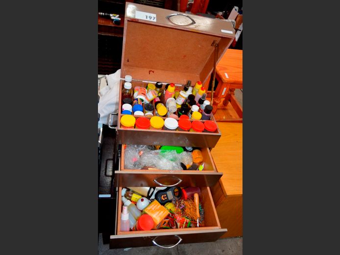 FRESH WATER FISHING TACKLE BOX WITH SPICES, LURES, etc, 40 x 32 x 38cm