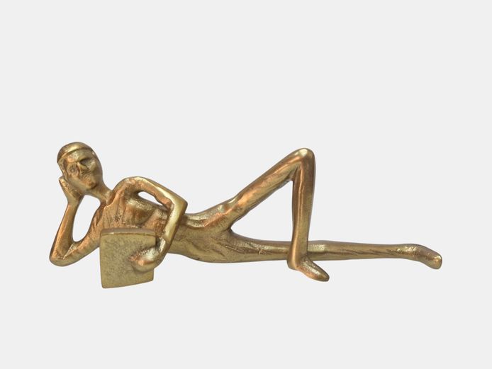 Contemporary Reclining Figure Sculpture with Gold-Tone Finish