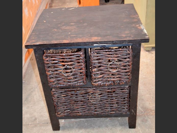 STAINED PINE 2-OVER-1 WICKER DRAWER PEDESTAL, 50 x 38 x 58cm