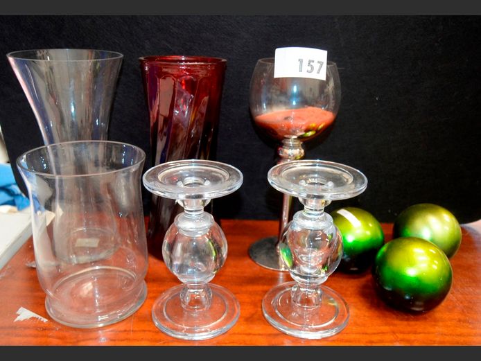GLASS VASES, DECORATIVE BALLS, CANDLE STANDS, etc