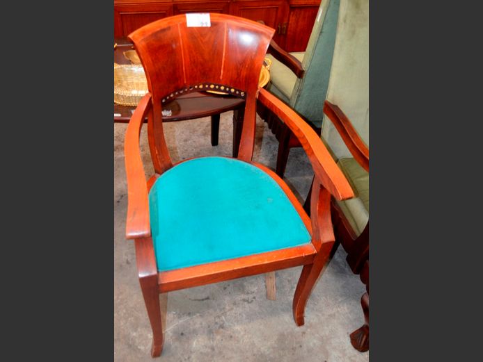 MAHOGANY ARMCHAIR WITH UPHOLSTERED SEAT [Arms in need of repairs]