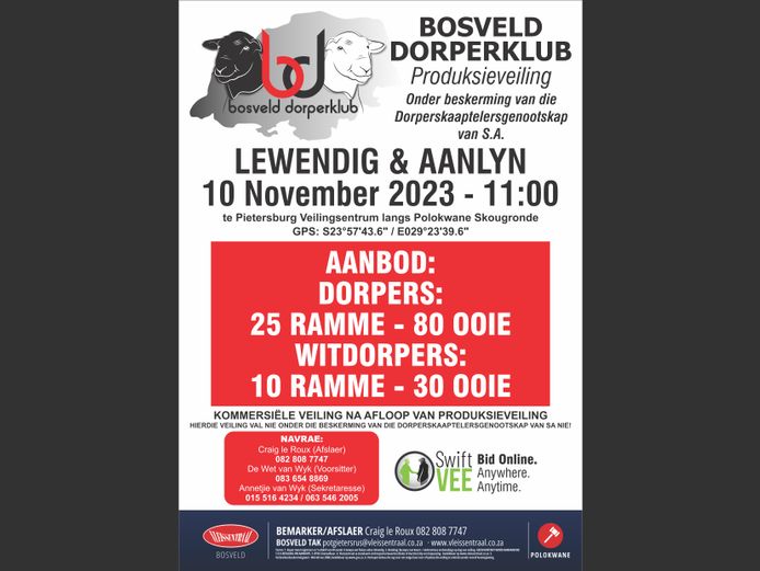 BOSVELD DORPERKLUB PRODUKSIEVEILING