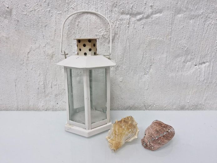White Metal Tea Light Lantern & Natural Sea Shells Set