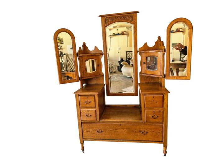 1920's Edwardian Oak Batwing Dressing Table