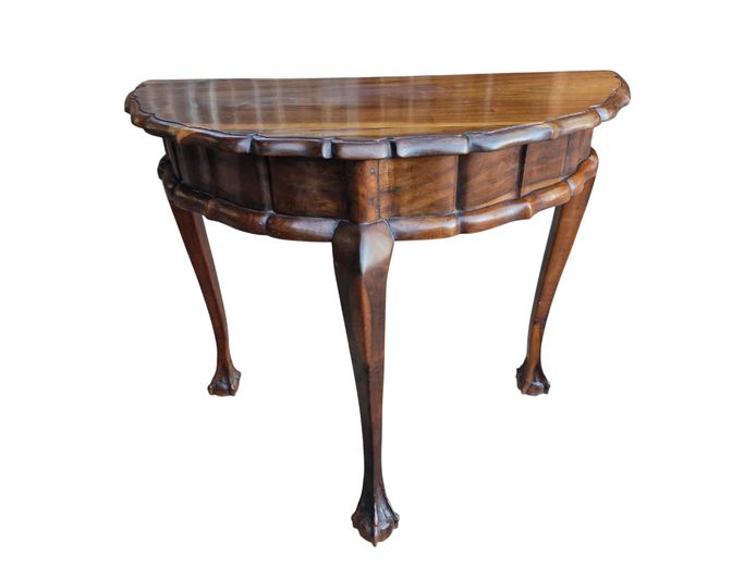 Antique Queen Anne Style Walnut Demilune Console Table