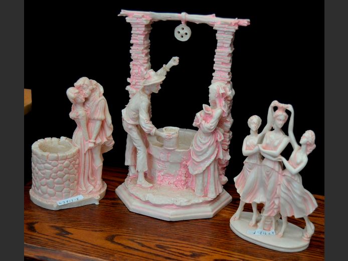 LOT OF 3: RESIN FIGURINES, 32cm High, 22cm High & 21cm High