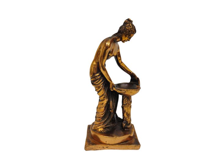 Vintage Italian Maiden at the Font Figurine – Copper-Tone Ceramic